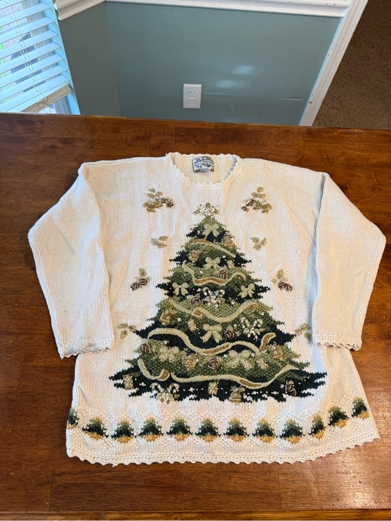 Heirloom Collectibles Sweaters - VTG Heirloom Collectibles Christmas Tree Sweater White Knitted Embellished L